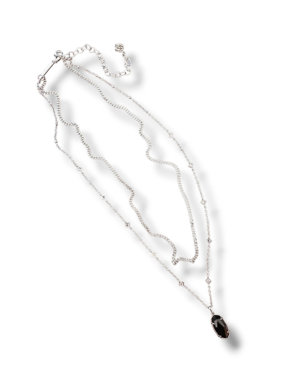 Kendra Scott Silver Layered Necklace with Black Pendant